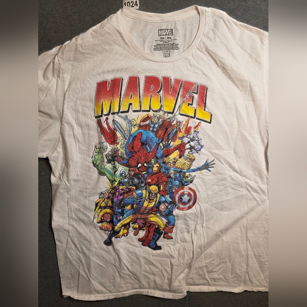 Marvel Mens/unisex White Marvel Graphic Tee 3XL Comicore Nerdy Graphic Tee